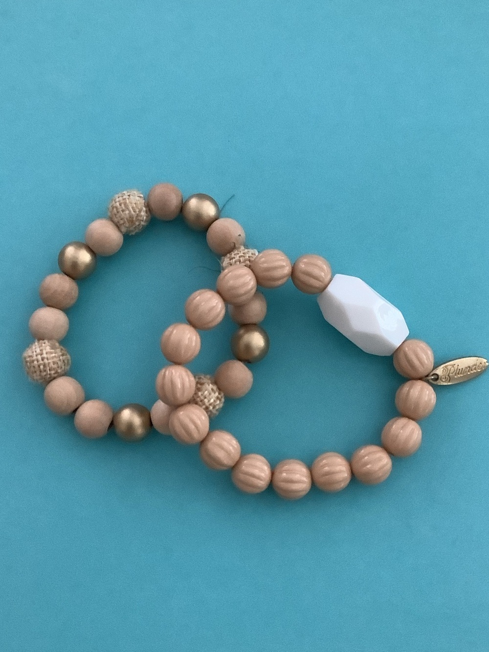 Neutral Beaded Stretch Bracelet Set with White Accent